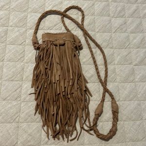 Mini suede fringe bag, with outside pocket